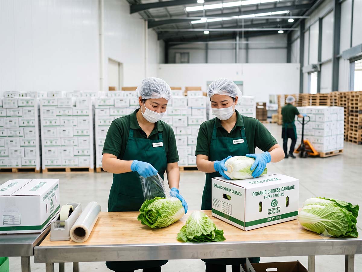 白菜供应链集约化采收与冷链打包保鲜现场